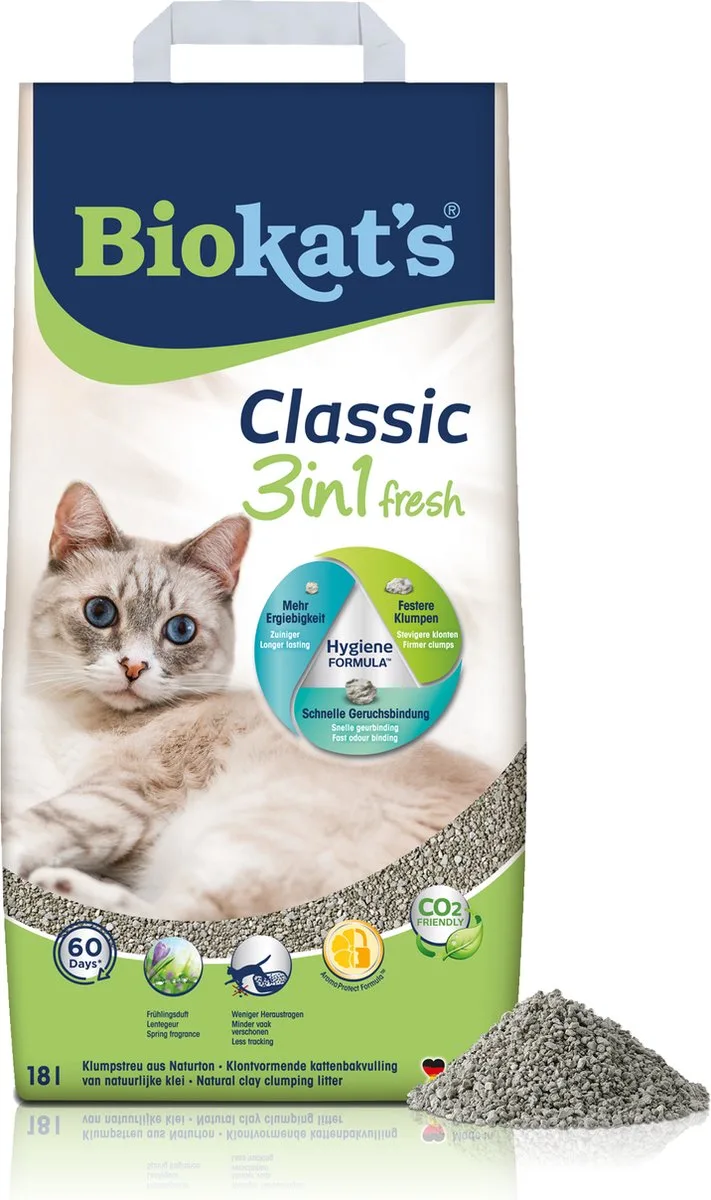 Classic Fresh 3in1 - 18 L - Kattenbakvulling - Klontvormend - Lente geur de Biokat's – photo produit