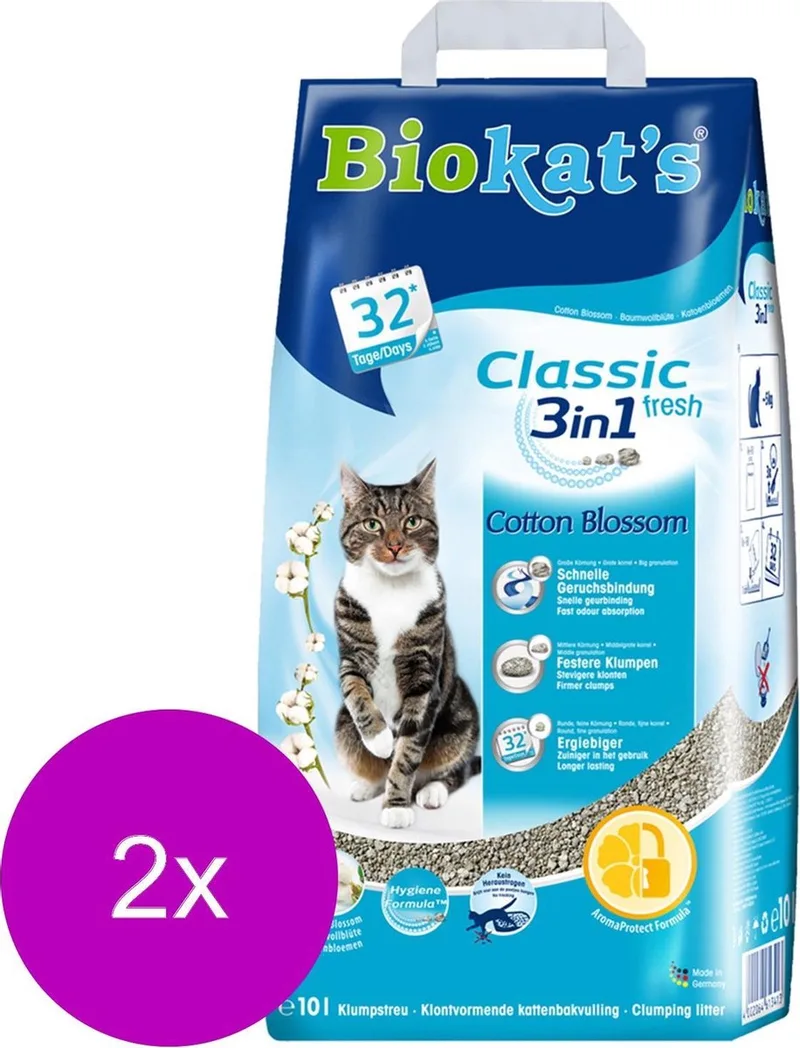 Classic Fresh Katoenbloemen - Kattenbakvulling - 2 x 10 l de Biokat's – photo produit