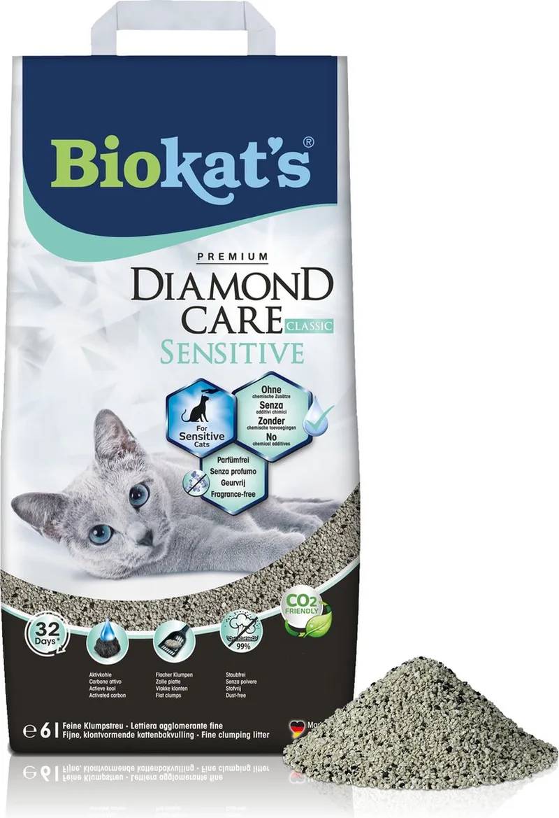 Diamond Care Sensitive - 6 L - Kattenbakvulling - Klontvormend - Zonder geur - Aktieve kool by Biokat's – product photo