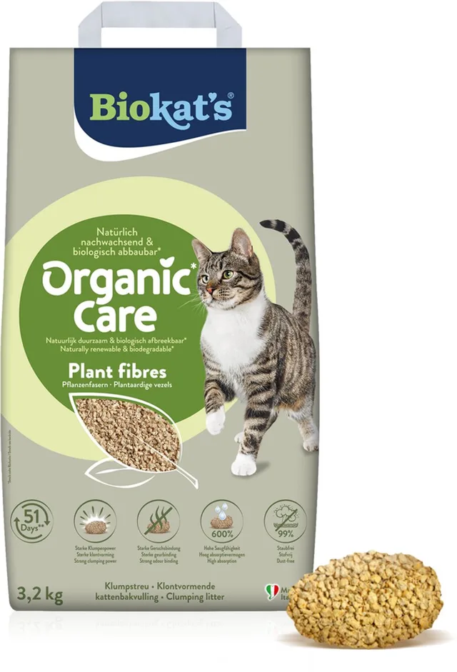 Organic Care Plant fibres - 3,2 kg - Kattenbakvulling - Klontvormend - Zonder geur