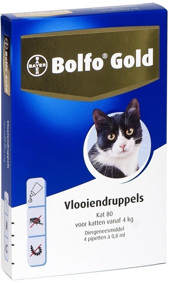 Bayer Bolfo Gold 80 Anti vlooienmiddel - Kat - > 4 kg - 4 pipetten de Bolfo – photo produit