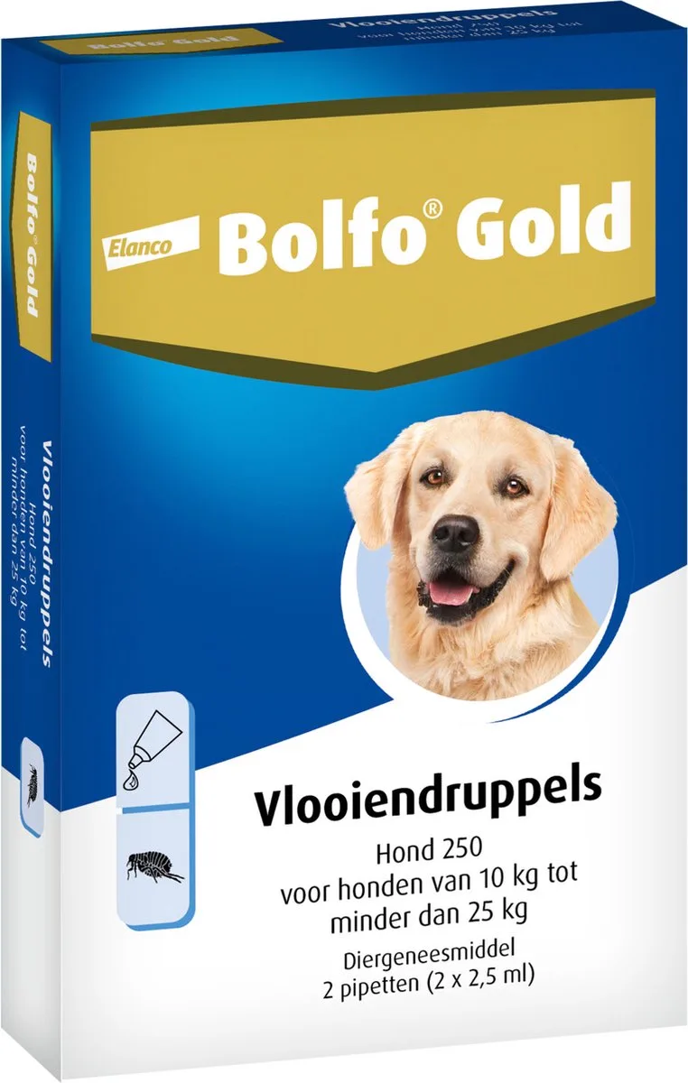 Elanco Bolfo Gold Vlooiendruppels Hond - 10 tot 25 kg - 250 mg 2 pipetten von Bolfo – Produktfoto