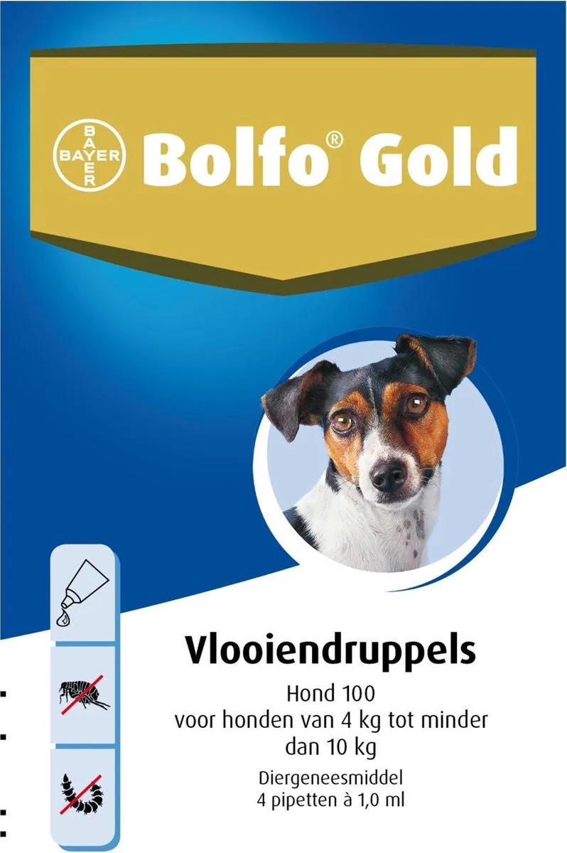 Gold 100 Anti vlooienmiddel - Hond - 4 Tot 10 kg - 4 pipetten de Bolfo – photo produit