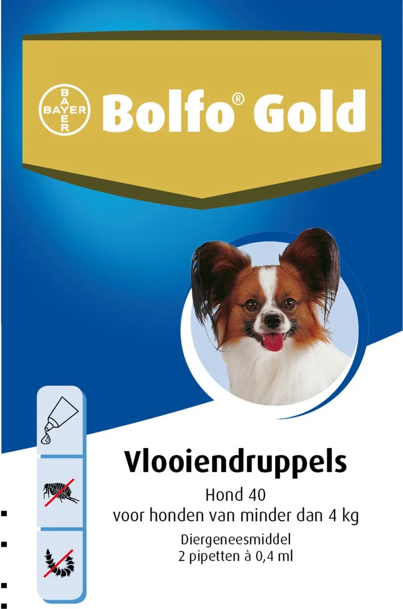 Gold 40 Anti vlooienmiddel - Hond - 0 Tot 4 kg - 2 pipetten by Bolfo – product photo