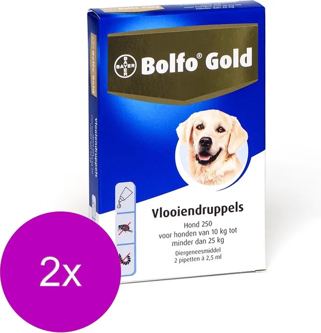 Hond 250 - Anti vlooienmiddel - 2 x 2 stuks 10 - 25 Kg