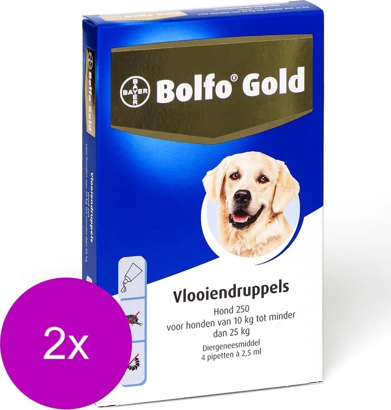 Hond 250 - Anti vlooienmiddel - 2 x 4 stuks 10 - 25 Kg de Bolfo – photo produit
