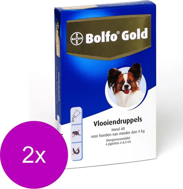 Hond 40 - Anti vlooienmiddel - 2 x 4 stuks 0 - 4 Kg