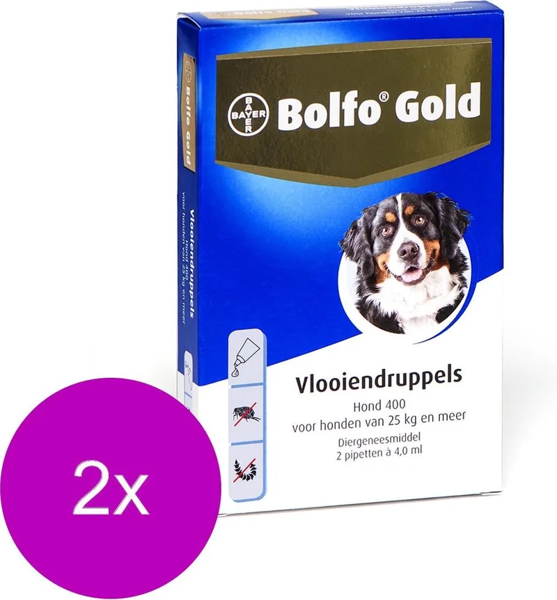 Hond 400 - Anti vlooienmiddel - 2 x 2 stuks 25 - 40 Kg de Bolfo – photo produit
