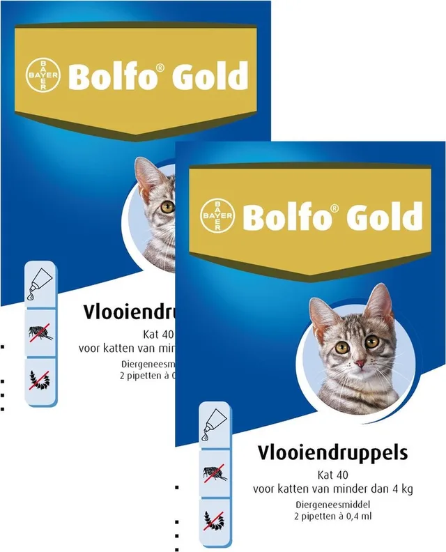 Kat 40 - Anti vlooienmiddel - 2 x 2 stuks 0 - 4 Kg