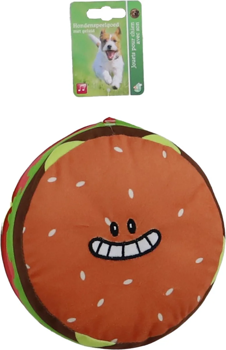 hond speelgoed hamburger pluche met smiley en piep 18cm by Boony in Orange – product photo