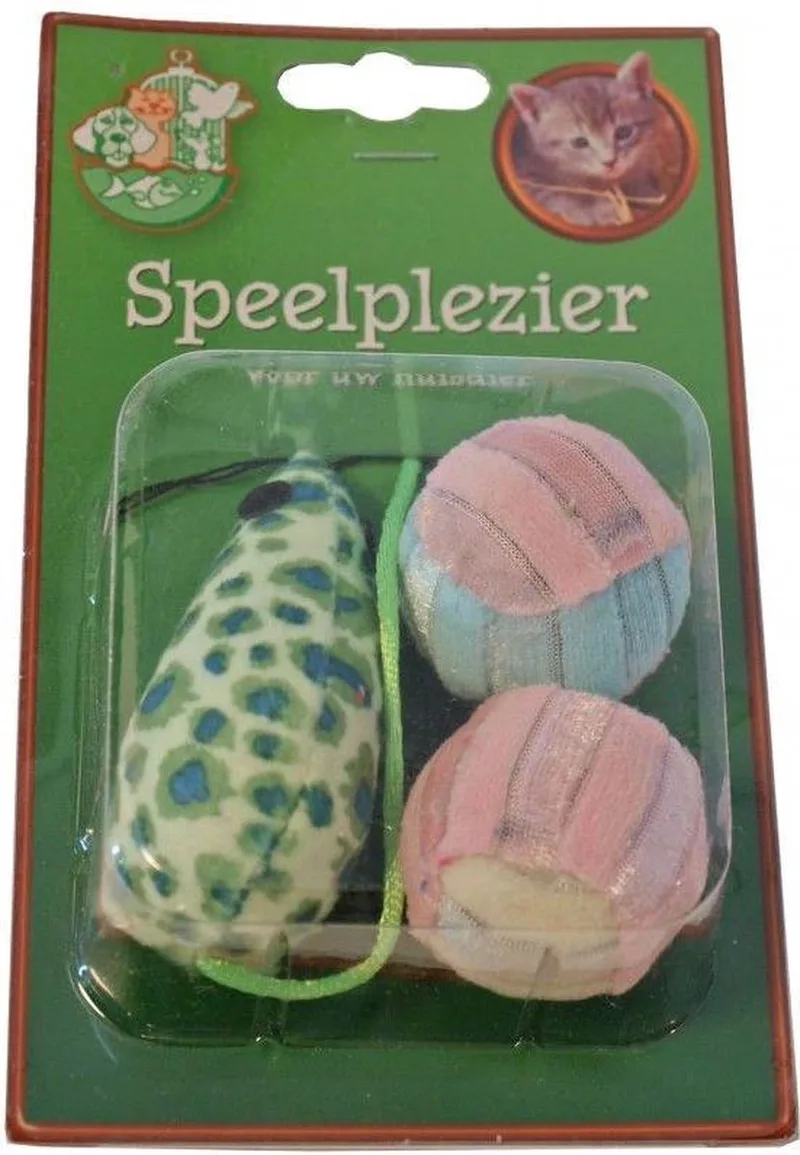 Kattenspeeltje - 2 Ballen + Muis - 7,5cm de Boony en Vert – photo produit