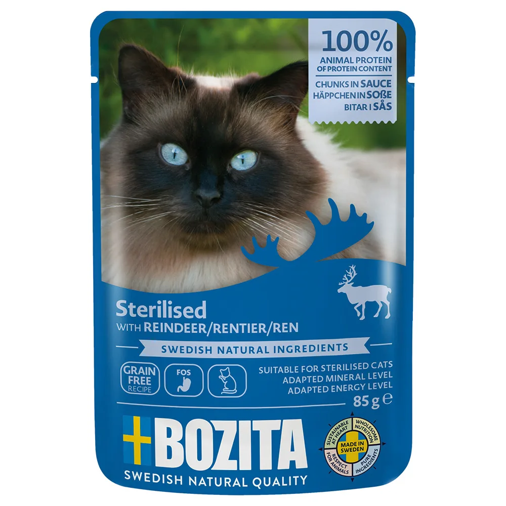 12 x 85 g Bozita hapjes in saus Sterilised nat kattenvoer met rendier by Bozita – product photo