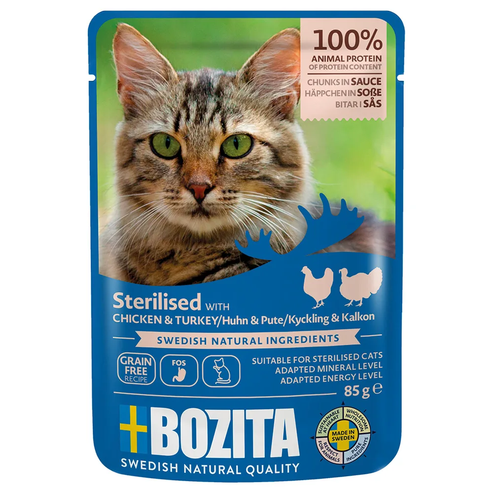12x 85 g Bozita hapjes in saus Sterilised nat kattenvoer met gevogelte by Bozita – product photo