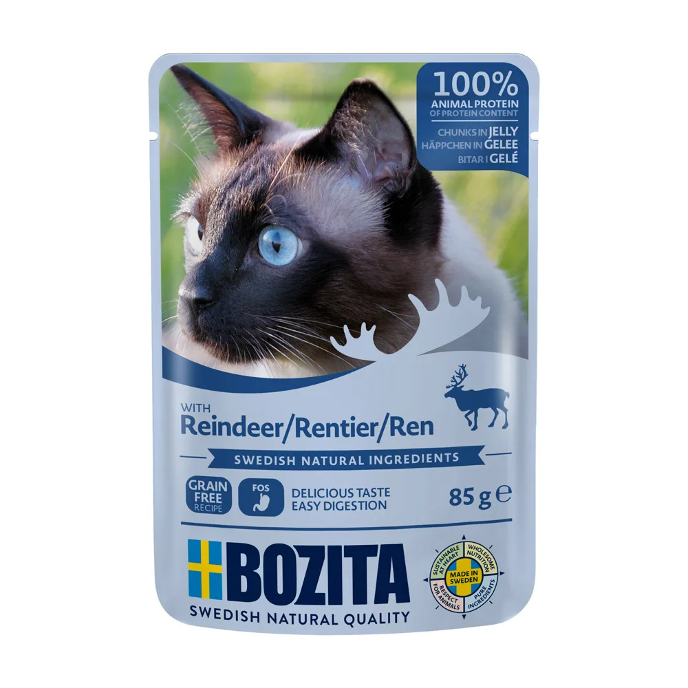 12x85g Stukjes in Gelei Pouch Rendier Bozita Kattenvoer van Bozita – productfoto