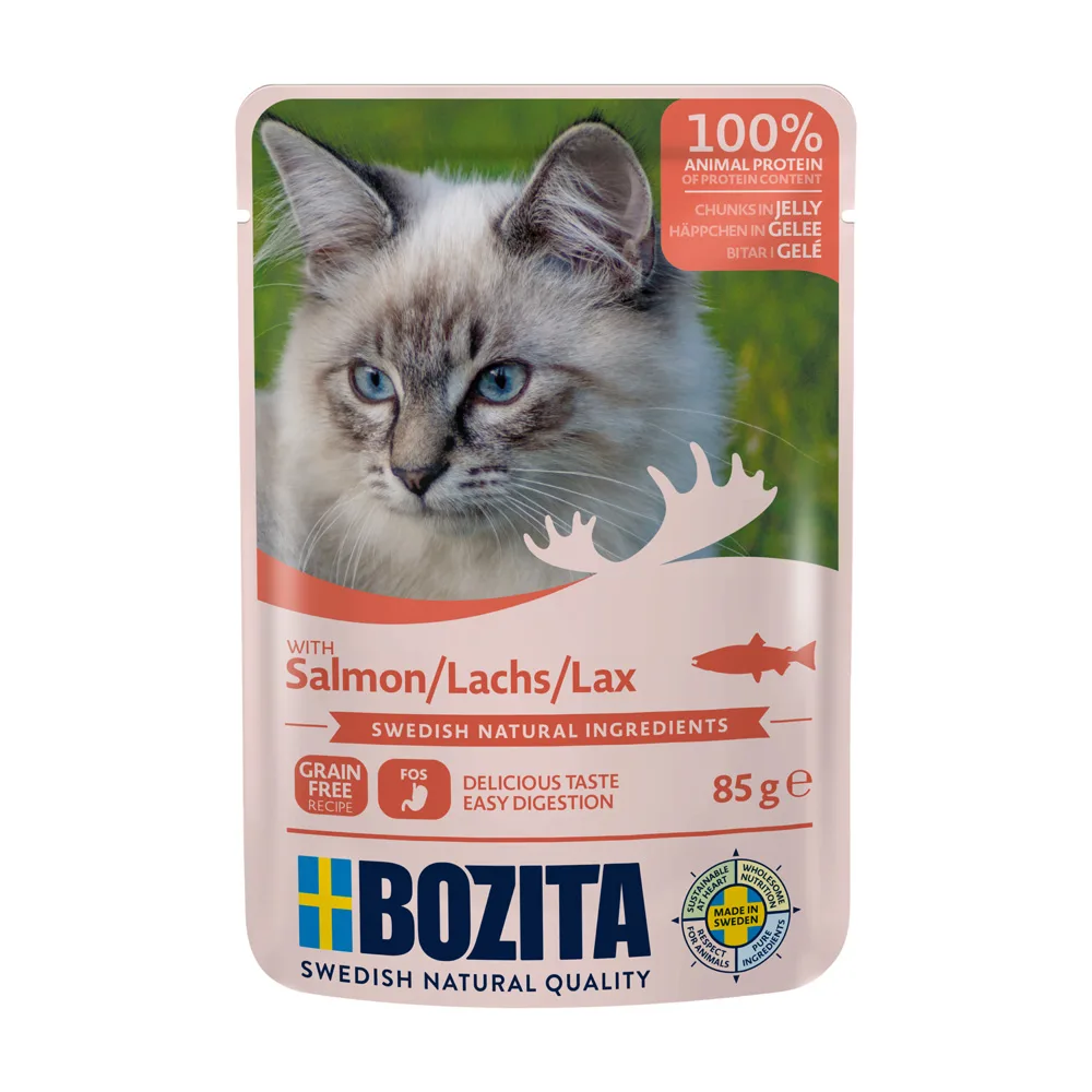 12x85g Stukjes in Gelei Pouch Zalm Bozita Kattenvoer van Bozita – productfoto
