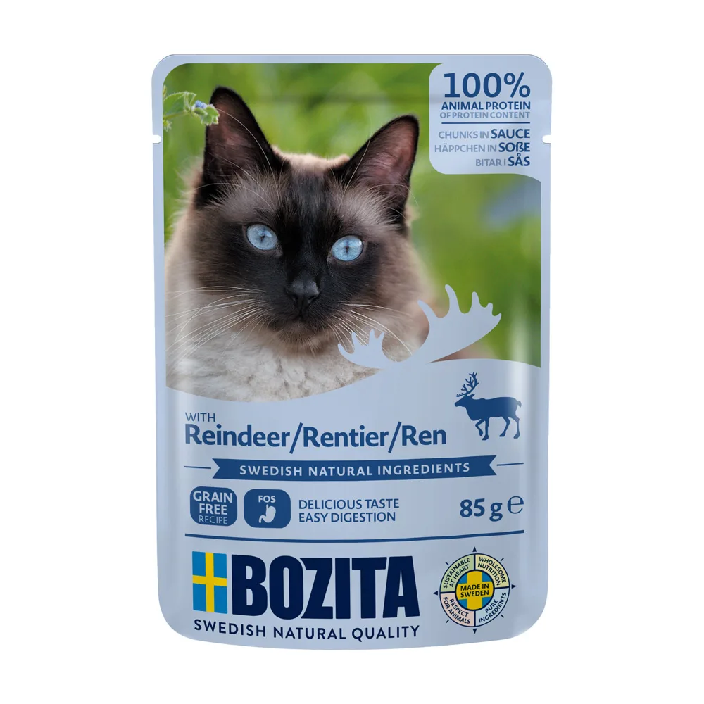 12x85g Stukjes in Saus Pouch Rendier Bozita Kattenvoer de Bozita – photo produit