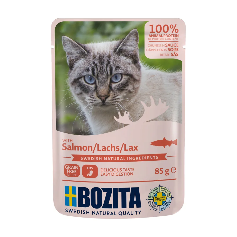 12x85g Stukjes in Saus Pouch Zalm Bozita Kattenvoer de Bozita – photo produit