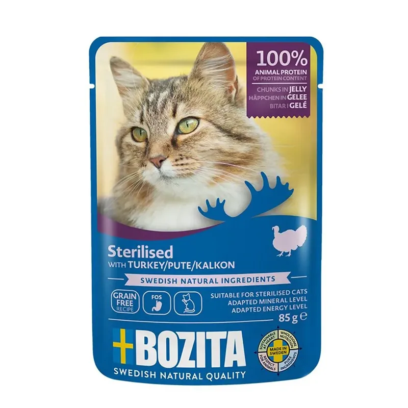 Gesteriliseerde Stukjes In Gelei Met Kalkoen Natvoer Voor Katten 85g by Bozita – product photo