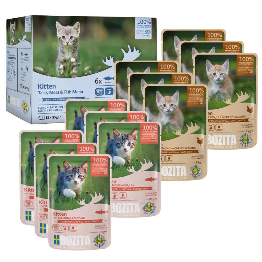 Hapjes in Saus Kitten Mixpakket 12 x 85 g Kattenvoer - Vlees- & Vismenu by Bozita – product photo