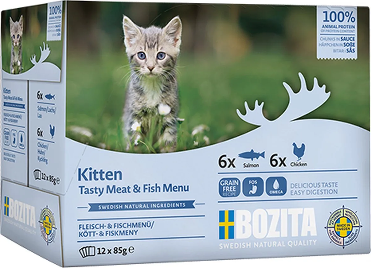 Kat PB MP HiS Kitten 12x85g - Zalm + Vlees de Bozita – photo produit