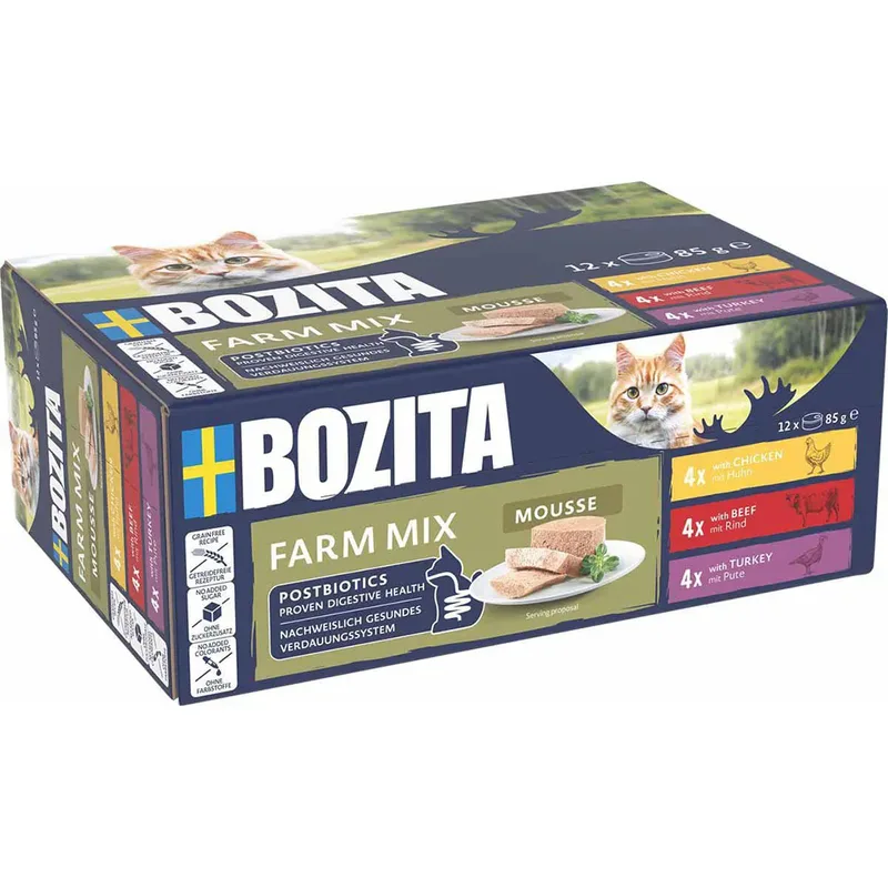 Mousse Mixed Farm 12 x 85 g, Nassfutter für: Katze von Bozita – Produktfoto 1 von 5