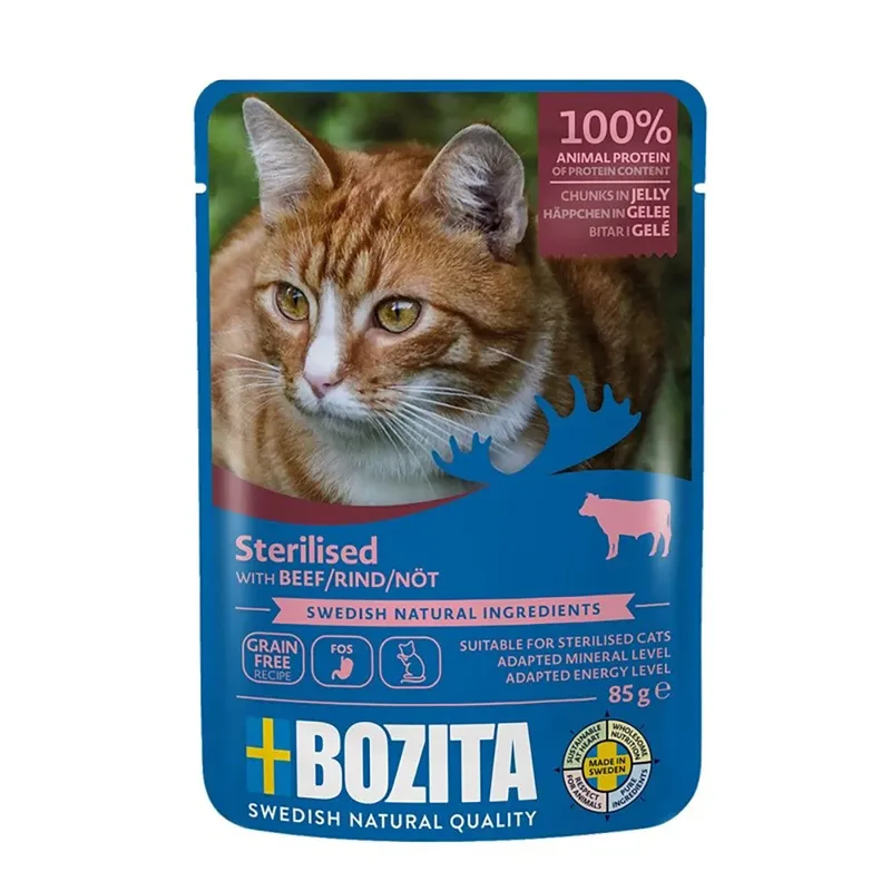 Nourriture Humide Pour Chats Avec Des Morceaux De Bœuf Stérilisés En Gelée 85g de Bozita – photo produit