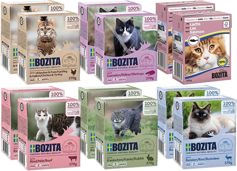 Natvoer voor Katten - Vleesstukken in Saus - Mix Smaken - 12x370g de Bozita – photo produit
