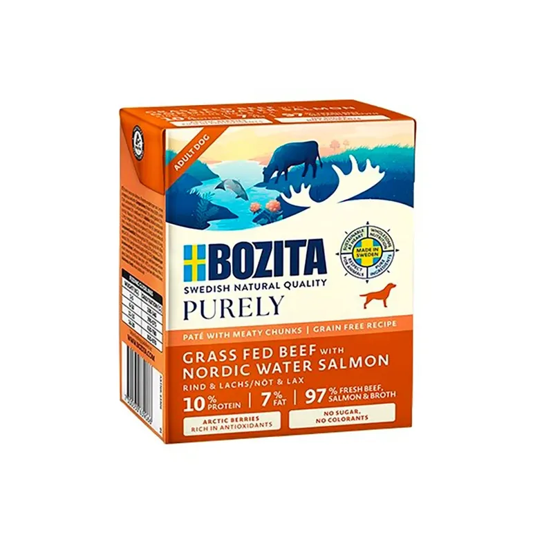 Nourriture Humide Pour Chiens Purely Paté Duoprotein Au Bœuf Et Au Saumon 370g de Bozita – photo produit