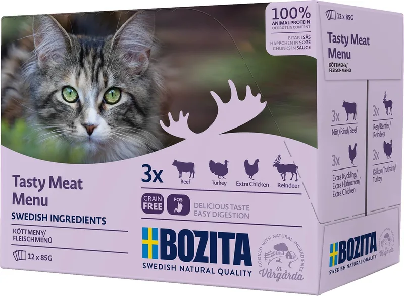 Tasty Meat - Natvoer - Alle Katten - Granenvrij - Stukjes in Saus - Multipack - 12x85GR - 1ST by Bozita – product photo