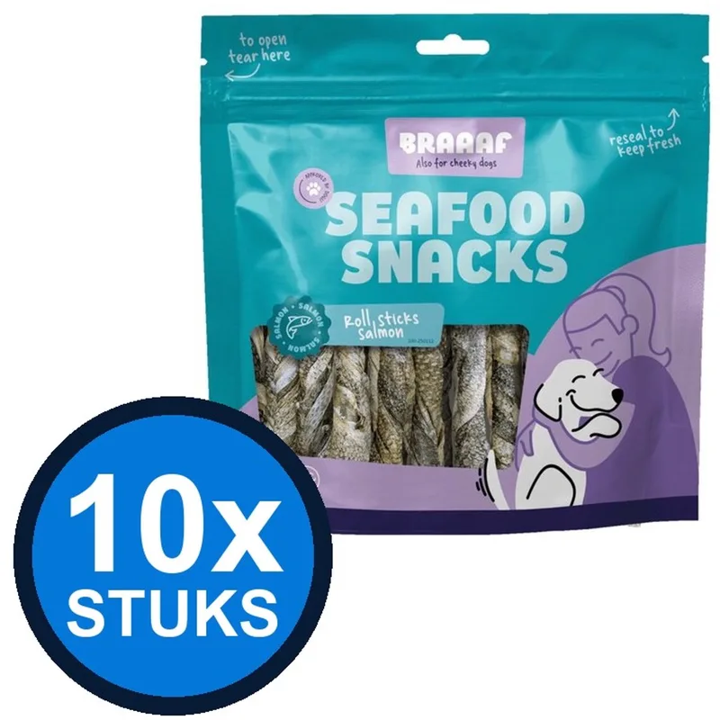 10x Braaaf Salmon Roll Sticks - Hondensnack - 175g by Braaaf – product photo