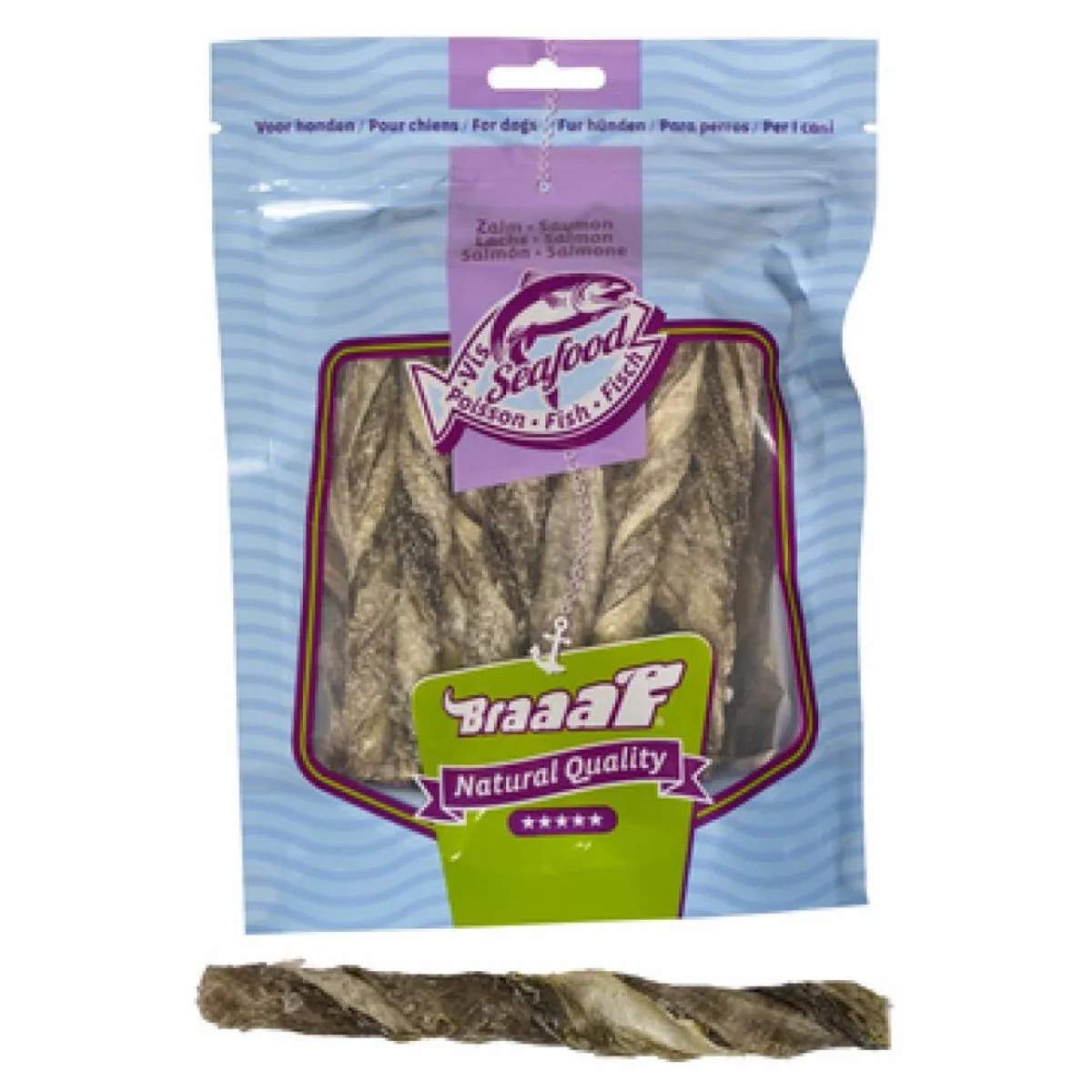 12x Braaaf Vissnacks Zalmhuid Sticks 70 gr van Braaaf – productfoto