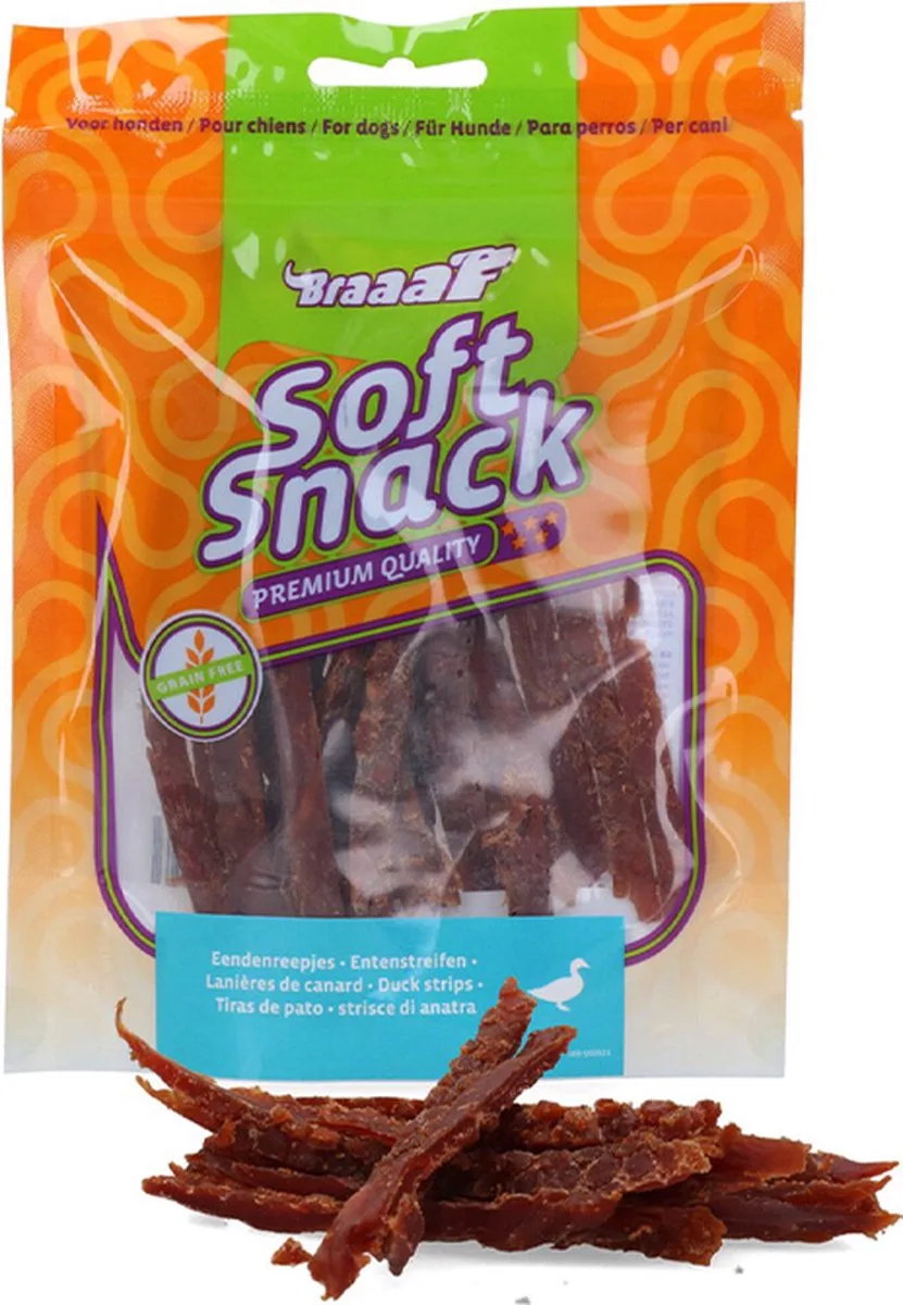 ** 2 X ** BRAAAF eendenreepjes - Soft - 85 gr - graanvrij - Premium kwaliteit - 2 x 85 gr = 170 gr.- lekker en gezond.. fra Braaaf – produktbillede