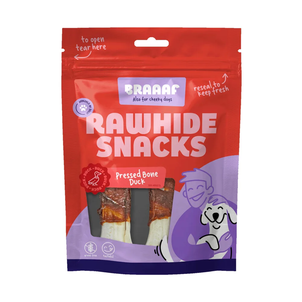 3x Braaaf Hondensnack Geperst Bot Eend 12,5 cm 130 gr fra Braaaf – produktbillede