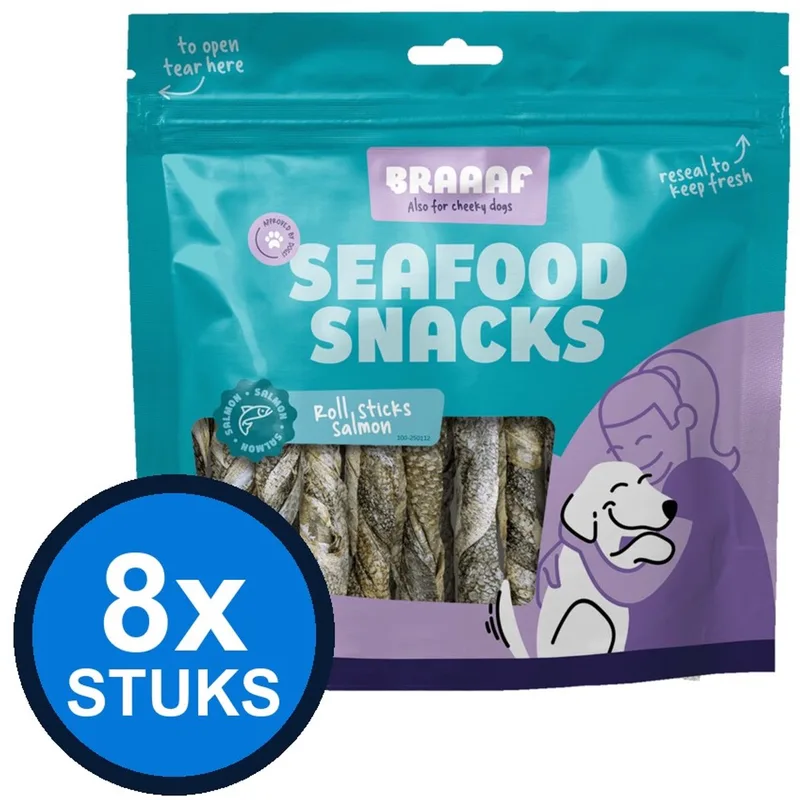 8x Braaaf Seafood Salmon Roll Sticks 12 cm - Hondensnack - 175g by Braaaf – product photo