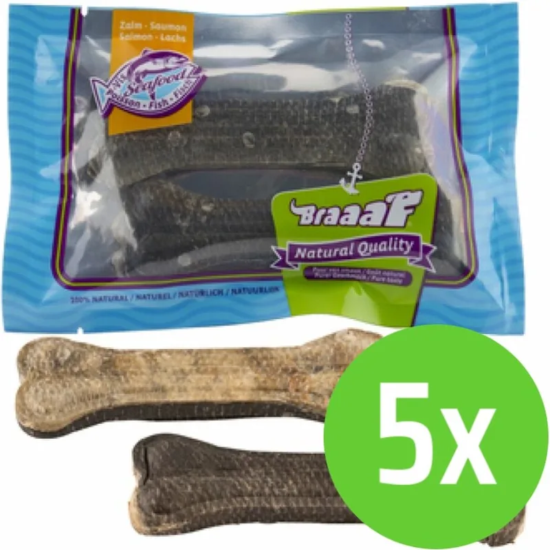 geperst Zalmhuid - Hondensnack - 12 cm - 2 stuks - 5 verpakkingen de Braaaf – photo produit