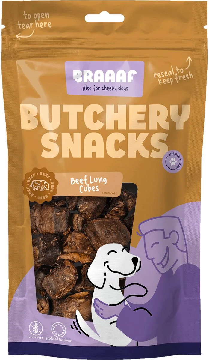 Hondensnack Butchery Beef Lung Cubes - 85 gr de Braaaf – photo produit