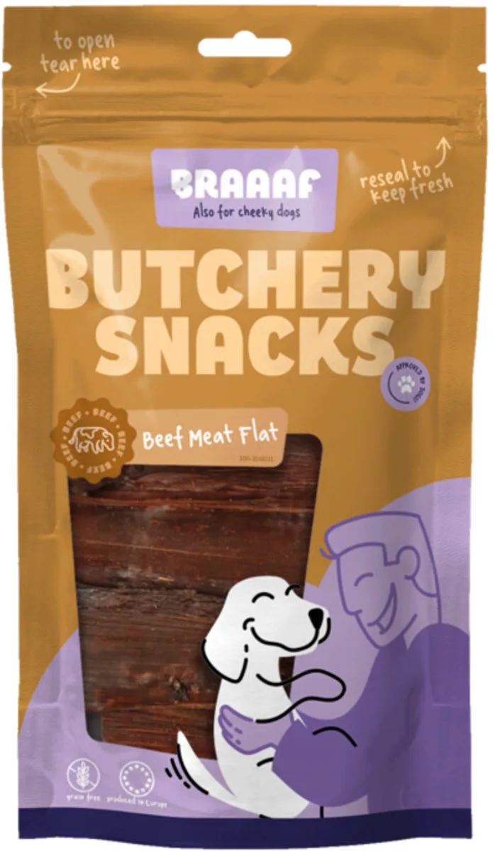 Hondensnack Butchery Beef Meat Flat - 10 x 125 gr - Voordeelverpakking by Braaaf – product photo