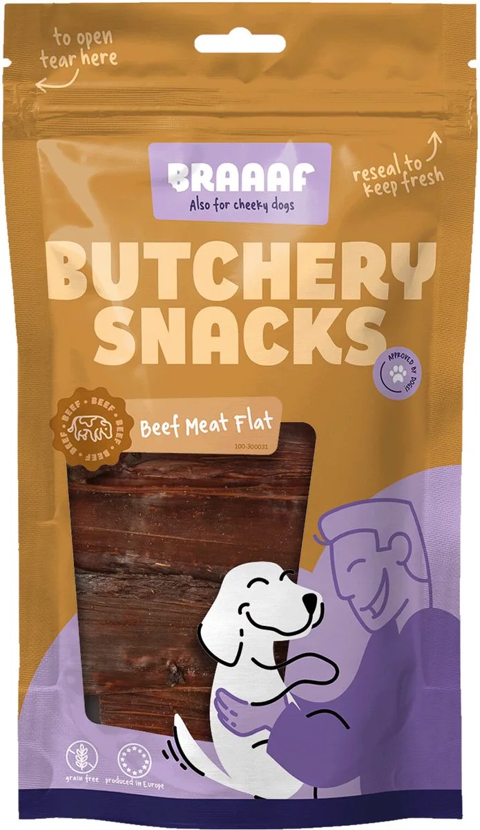 Hondensnack Butchery Beef Meat Flat - 125 gr by Braaaf – product photo