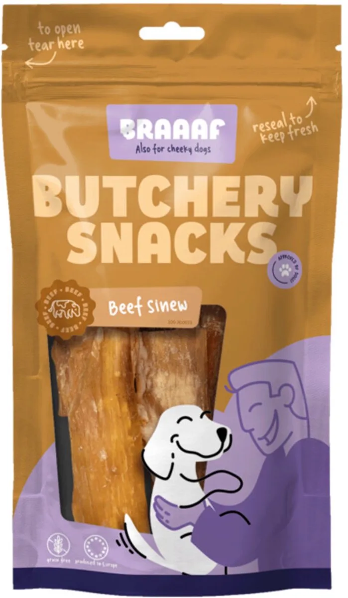 Hondensnack Butchery Beef Sinew - 10 x 150 gr - Voordeelverpakking von Braaaf – Produktfoto