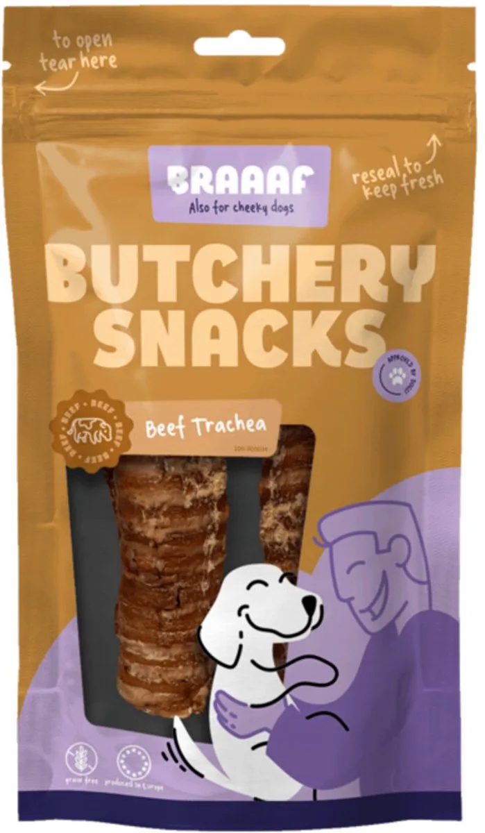 Hondensnack Butchery Beef Trachea - 10 x 85 gr - Voordeelverpakking by Braaaf – product photo