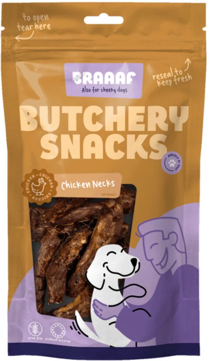 Hondensnack Butchery Chicken Necks - 10 x 125 gr - Voordeelverpakking by Braaaf – product photo