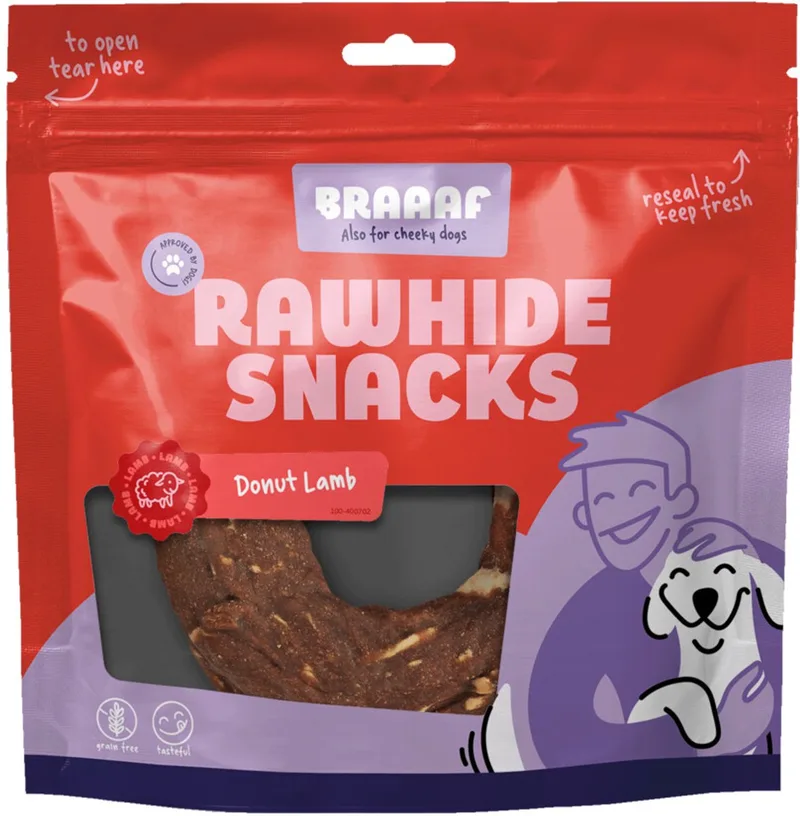 Hondensnack Donut Lam &Vis 10-12 cm - 10 x 115 gr - Voordeelverpakking von Braaaf – Produktfoto