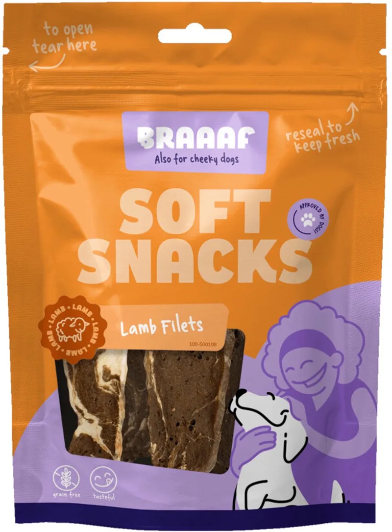 Hondensnack Filet Lam Steak - Vis - 10 x 85 gr - Voordeelverpakking de Braaaf – photo produit