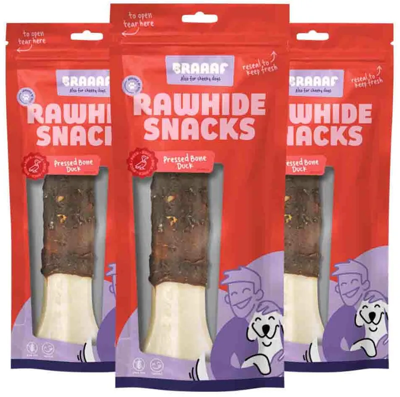 Hondensnack Geperst Bot Eend 20 cm - 3 x 175 gr - Voordeelverpakking fra Braaaf – produktbillede