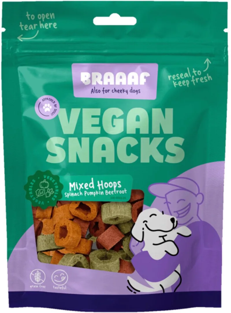 Hondensnack Mixed Hoops Spinach Pumpkin Beetroot - 10 x 80 gr - Voordeelverpakking von Braaaf – Produktfoto