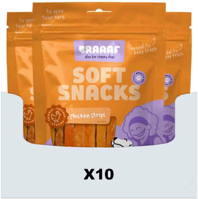 Hondensnack Reepjes Kip - 10 x 85 gr - Voordeelverpakking de Braaaf – photo produit