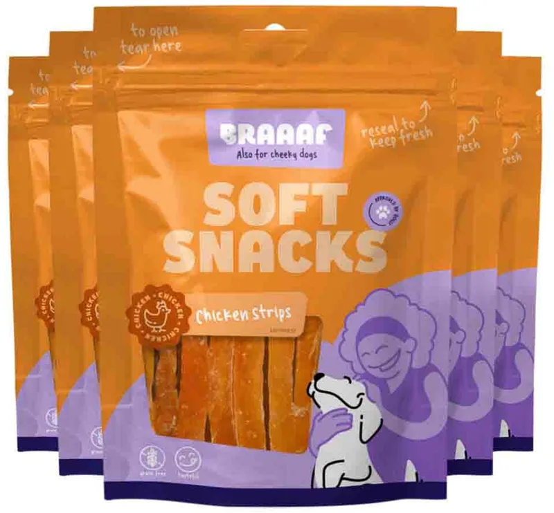 Hondensnack Reepjes Kip - 5 x 85 gr - Voordeelverpakking von Braaaf – Produktfoto