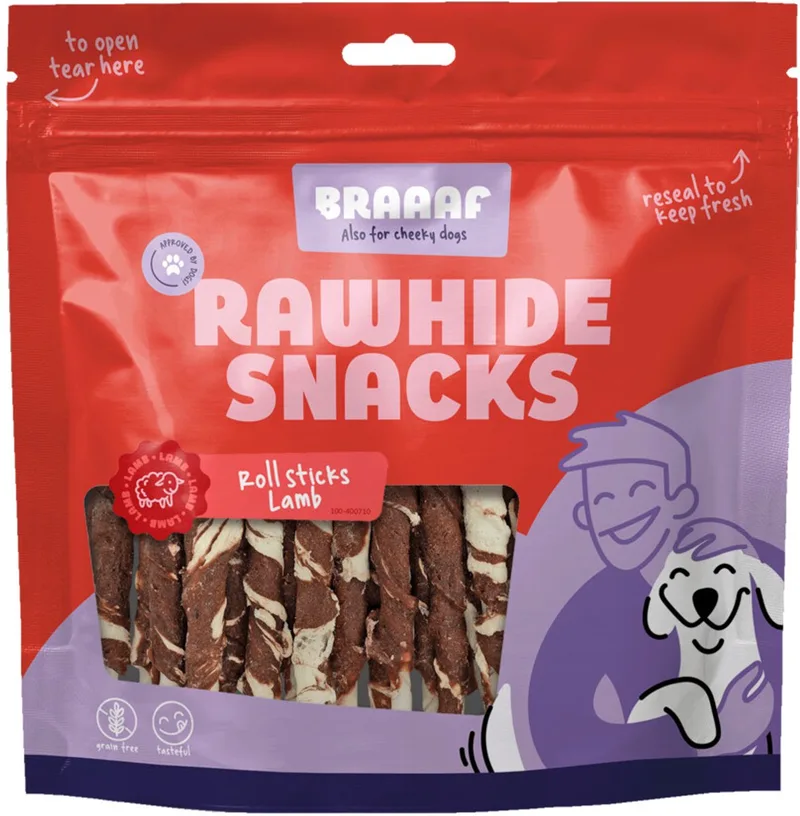 Hondensnack Rol Sticks Lam - Vis 12 cm - 250 gr de Braaaf – photo produit