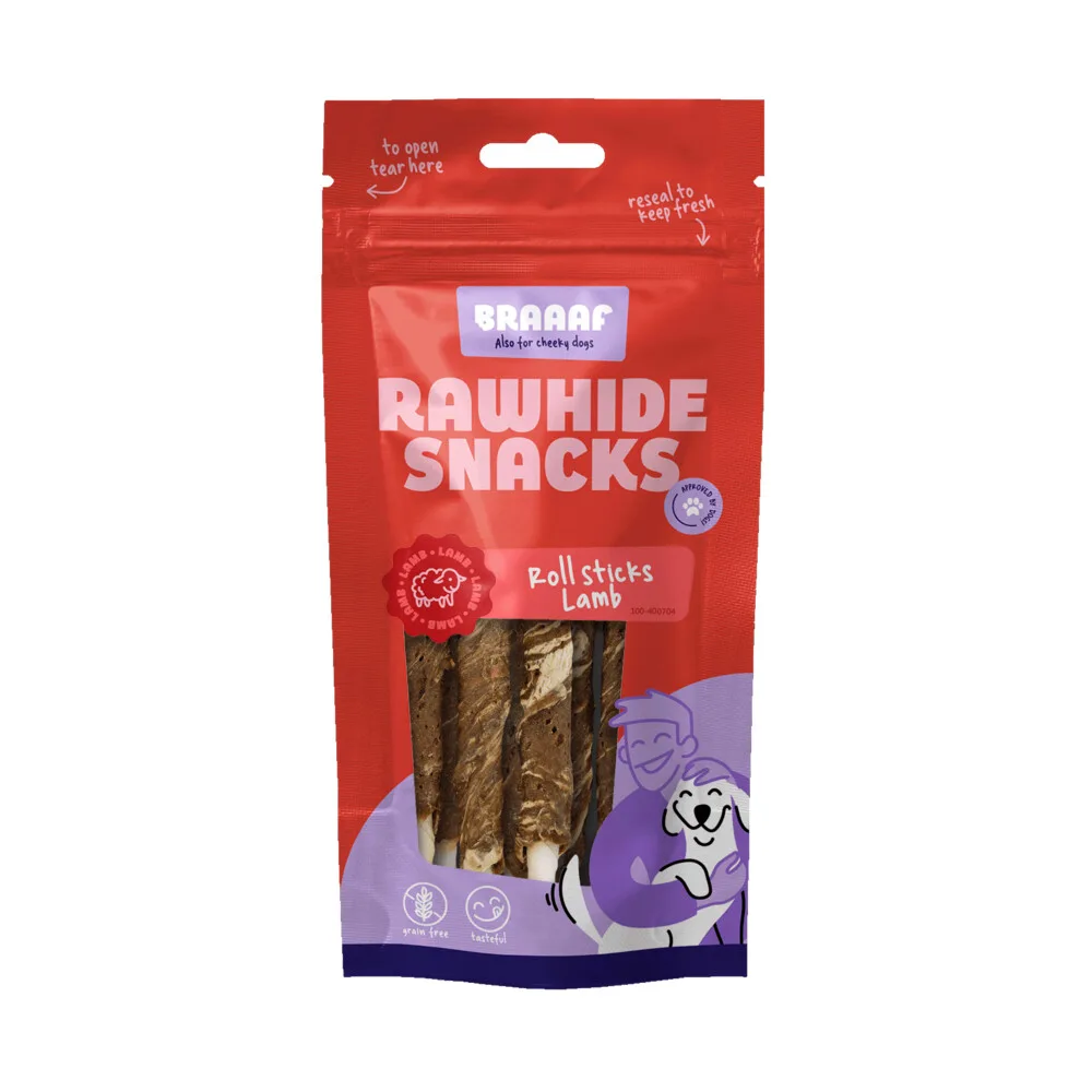 Hondensnack Rol Sticks Lam - Vis 12 cm 80 gr van Braaaf – productfoto