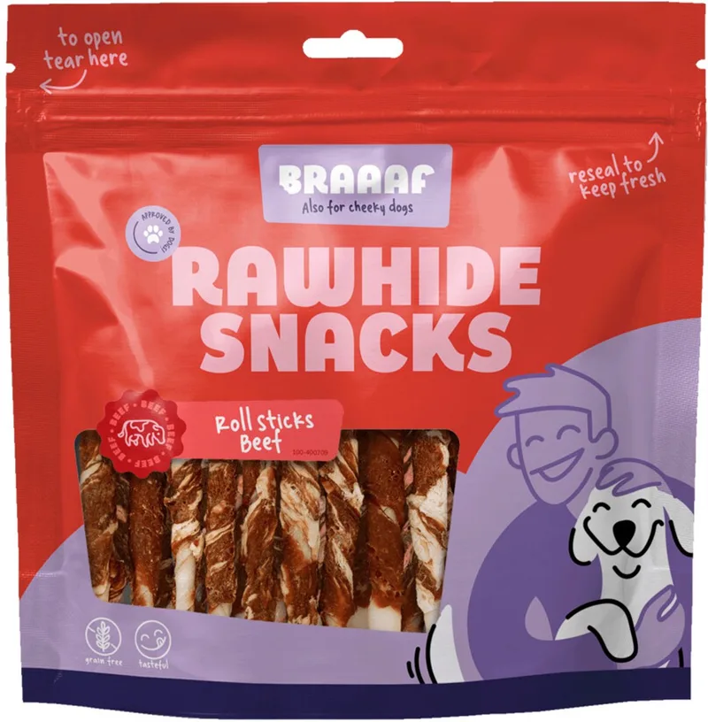 Hondensnack Rol Sticks Vlees - Vis 12 cm - 10 x 250 gr - Voordeelverpakking de Braaaf – photo produit